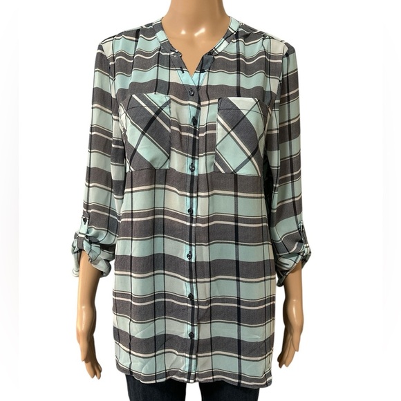 Plaid Button-Up Women’s Top - Picture 2 of 4